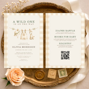 Alles in Einem Safari Wild One Gingham Baby Shower Einladung