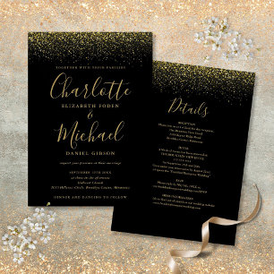 Alles in Einem Schwarzen und Goldenen Glitter Schr Einladung