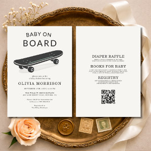 Alles in Einem Skateboard-Baby an Bord Baby Shower Einladung