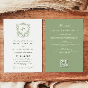 Alles in Einem Vintage Crest Monogramm QR Code Hoc Einladung