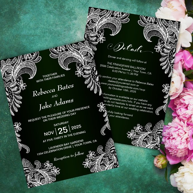 Alles in einem weißen Spitzen grüne Hochzeit Einladung (Von Creator hochgeladen)