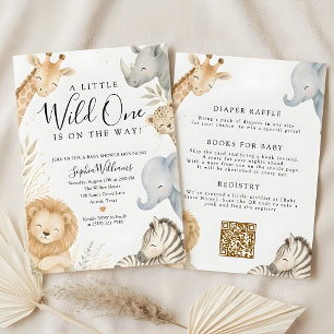 Alles in Einem Wild One Safari-Tiere Baby Shower Einladung