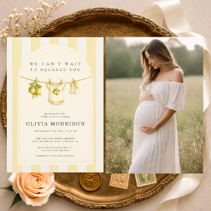 Alles in Einem Zitronenstreifen Foto Baby Shower Einladung