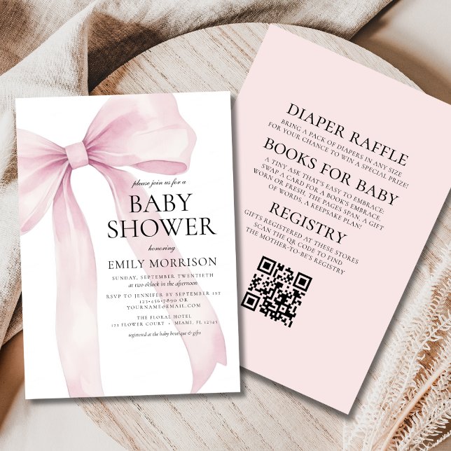 Alles in einer Blush Pink Bow Girl Babydusche Einladung (Von Creator hochgeladen)