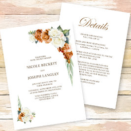 Alles in einer burnt Orange White Floral Hochzeit Einladung