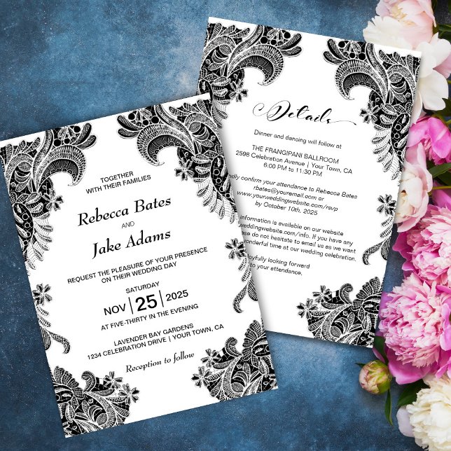 Alles in einer eleganten Schwarz-weißen Hochzeit Einladung (Von Creator hochgeladen)
