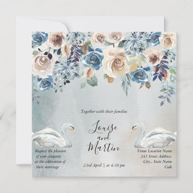 Alles in einer Farbe, florale Wasserfarbe mit weiß Einladung (Vorderseite)