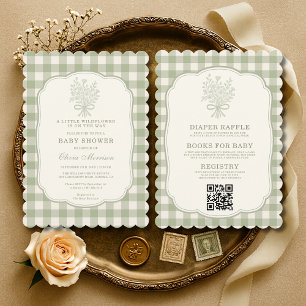 Alles in einer kleinen Wildblumen-Gingham-Baby-Par Einladung