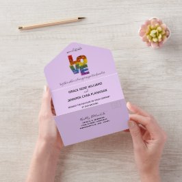 Alles in einer LIEBE Lila Hochzeit All In One Einladung