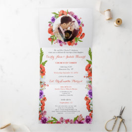 Alles in einer Lila, rosa, blumigen Hochzeit Dreifach Gefaltete Einladung