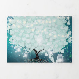Alles in einer Minute Blush Blue Heart Leaf Hochze Dreifach Gefaltete Einladung