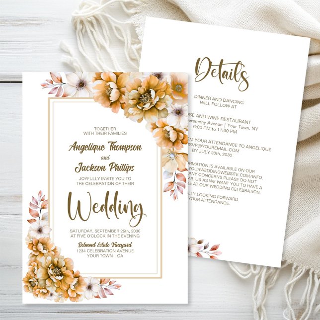Alles in einer orangen Blumenhochzeit Einladung (Von Creator hochgeladen)