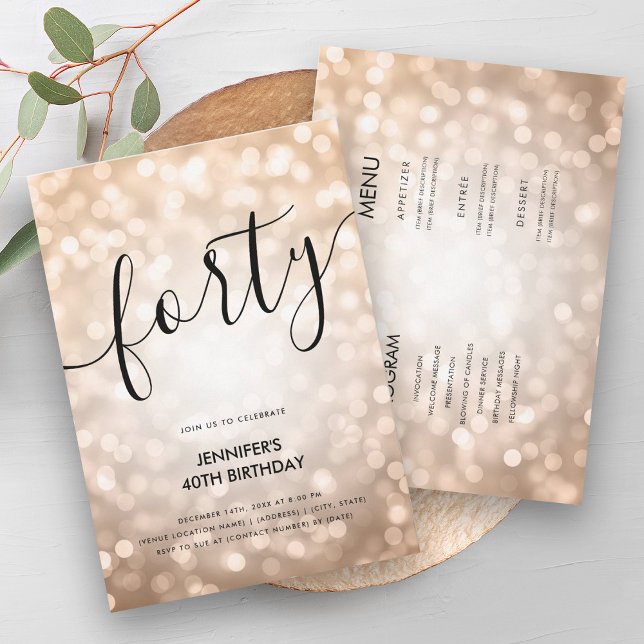 Alles in einer Rose Gold Glitzer Lights 40 Geburts Einladung (All In One Rose Gold Glitter Lights 40 Birthday Invitation)