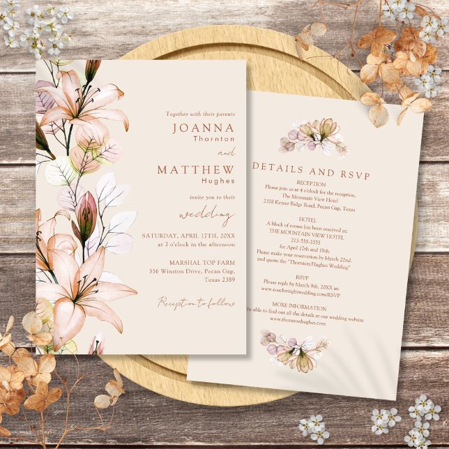 Alles in einer rustikalen boho bloralen Herbstwoch Einladung (All In One Rustic Boho Floral Autumn Fall Wedding Invitation)
