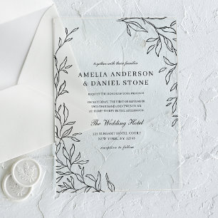 Alles in einer Schwarz-Minimal-Leaf-Hochzeit Acryleinladungen