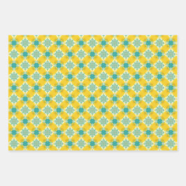 Alles ist hellgelb und blau gefeiert. geschenkpapier set