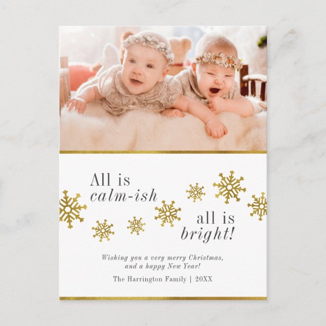 Alles ist ruhig. | Gold Snowflakes Weihnachts-Foto Postkarte (Vorderseite)
