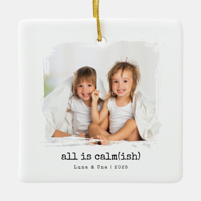 Alles ist ruhig (ish)" Custom Foto Weihnachtsschmu Keramikornament (Vorderseite)