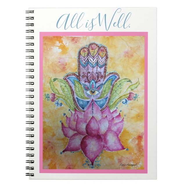 Alles ist wohle Hamsa Kunst-gewundenes Notizbuch Notizblock (Vorderseite)