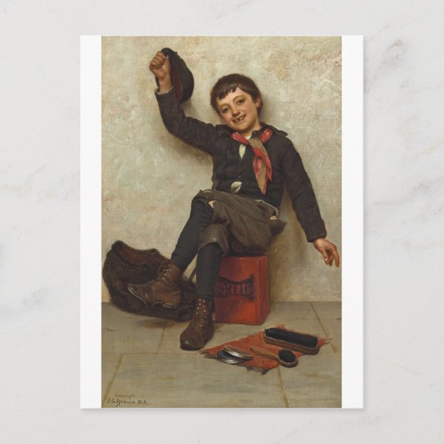 "Alles klar" Shoe Shine Boy von John George Brown Postkarte (Vorderseite)