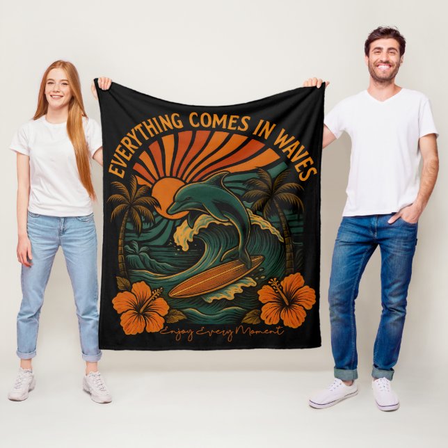 Alles kommt in Wellen Retro Fleecedecke (Beispiel)