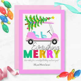 Alles Merry Pink Golf Cart Weihnachtsbaum Feiertagskarte
