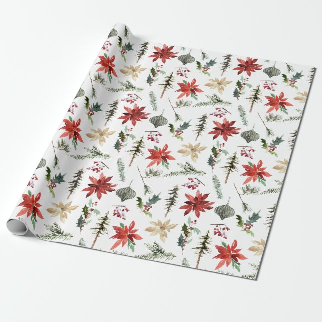 Alles Poinsettias Holly & Pine Geschenkpapier (Ungerollt)