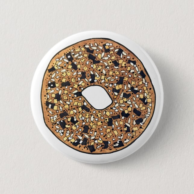 Alles Poppy Sesam Seed Bagel Frühstück Essen Button (Vorderseite)
