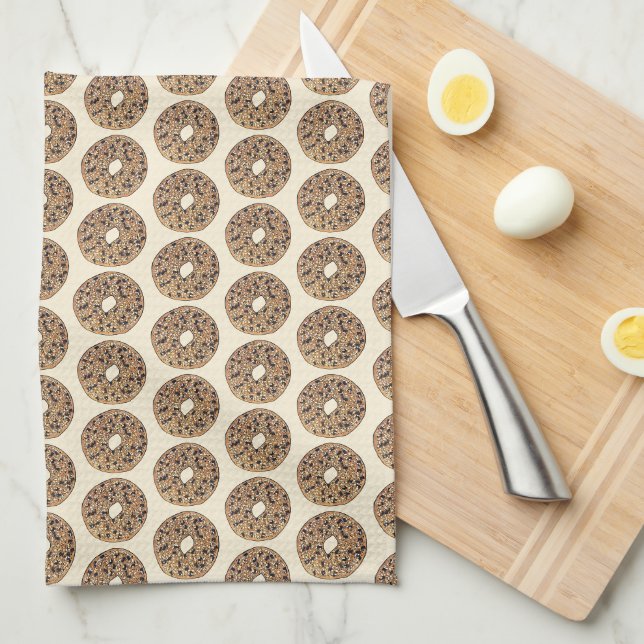 Alles Poppy Sesam Seed Bagel Frühstück Essen Geschirrtuch (Viertel Falte)