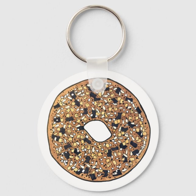 Alles Poppy Sesam Seed Bagel Frühstück Essen Schlüsselanhänger (Vorderseite)