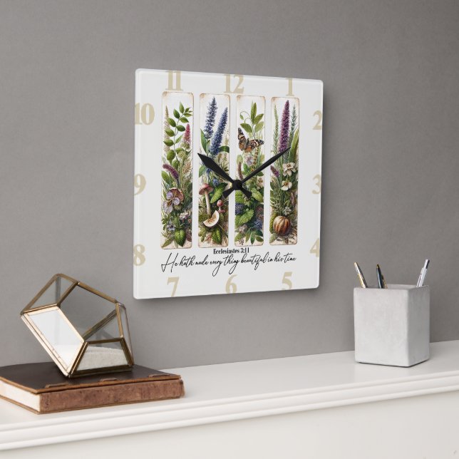 Alles Schöne in Seiner Zeit botanisch Quadratische Wanduhr (Büro)