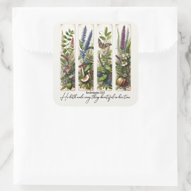 Alles Schöne in Seiner Zeit botanisch Quadratischer Aufkleber (Tasche)