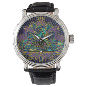 Alles sehende mystische Auge in der Lotos-Blume Armbanduhr