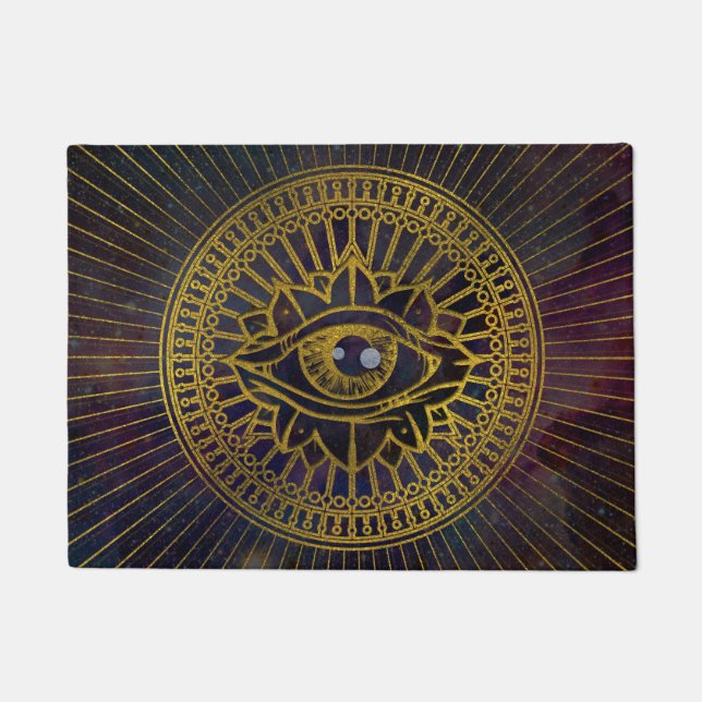 Alles sehende mystische Augen-Gold auf Fußmatte (Vorderseite)
