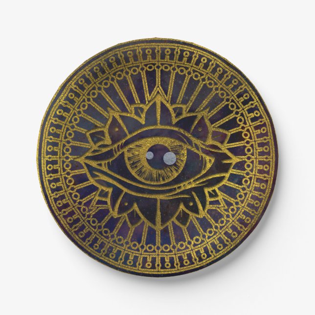 Alles sehende mystische Augen-Gold auf Pappteller (Vorderseite)