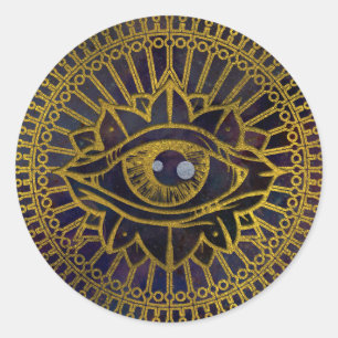 Alles sehende mystische Augen-Gold auf Runder Aufkleber
