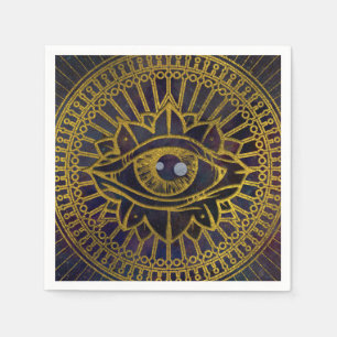 Alles sehende mystische Augen-Gold auf Serviette