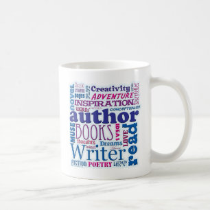 Alles über Autoren Blaue Wort-Collage Kaffeetasse