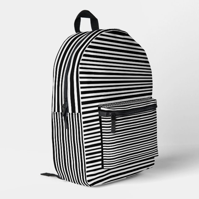 Alles über schwarze und weiße Streifen Bedruckter Rucksack (Rückseitige Ecke links)