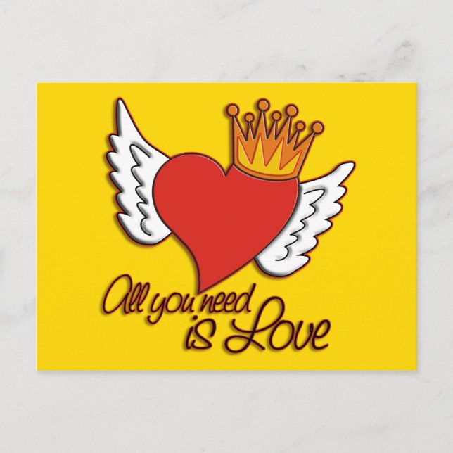 Alles was du brauchst ist Liebe | gelb Postkarte (Vorderseite)