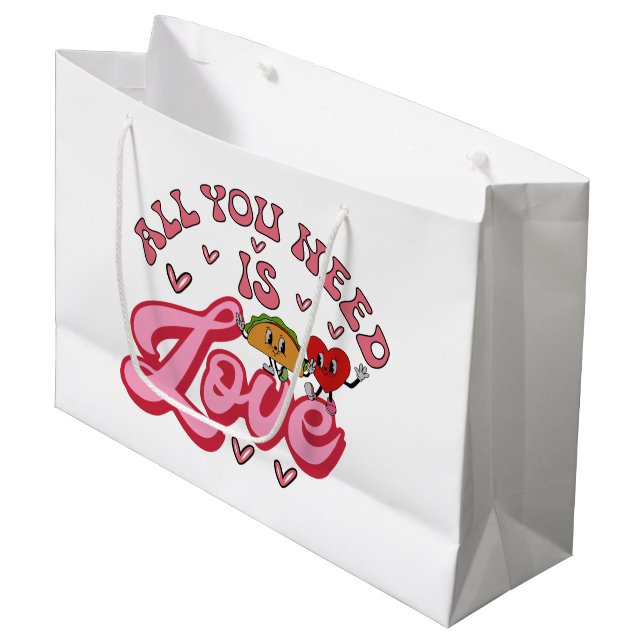 Alles, was du brauchst, ist Liebe Große Geschenktüte (Vorderseite Schrägansicht)