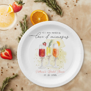 Alles was du brauchst ist Liebe & Mimosas Brautpar Pappteller