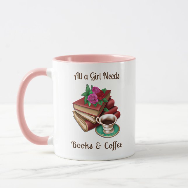 Alles, was ein Mädchen braucht | Bücher und Kaffee Tasse (Links)
