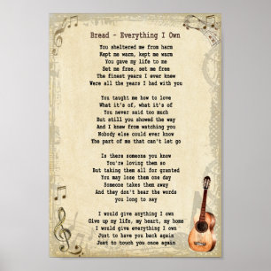 Alles, was ich besitze Song Lyrik Vintag Wall Art Poster