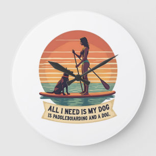 Alles, was ich brauche, ist mein Hund und Paddlebo Große Wanduhr