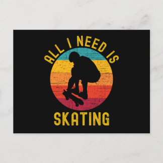 Alles was ich brauche ist Skaten Skater Life Retro Postkarte
