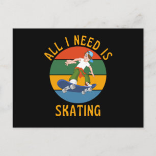 Alles was ich brauche ist Skaten Skater Life Retro Postkarte