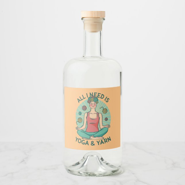Alles, was ich brauche, ist Yoga und Yarne Phrase Alkoholflaschenetikett (Vorderseite)