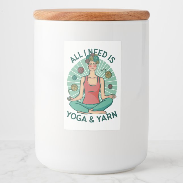 Alles, was ich brauche, ist Yoga und Yarne Phrase Lebensmitteletikett (Vorderseite)