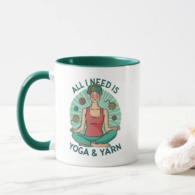 Alles, was ich brauche, ist Yoga und Yarne Phrase Tasse (Mit Donut)